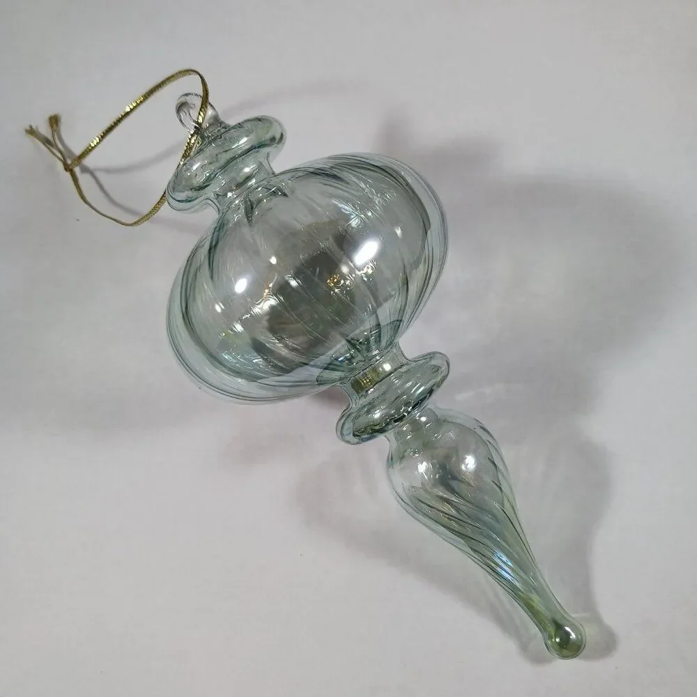 Vintage Blown Swirl Bubble Glass Blue Green Christmas Tree Ornament